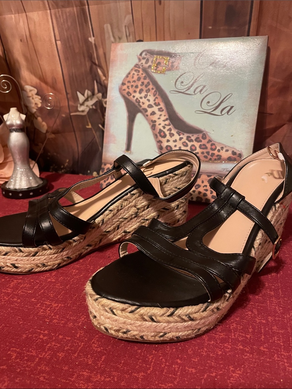 Source Unknown Black Espadrille Wedge Sandals